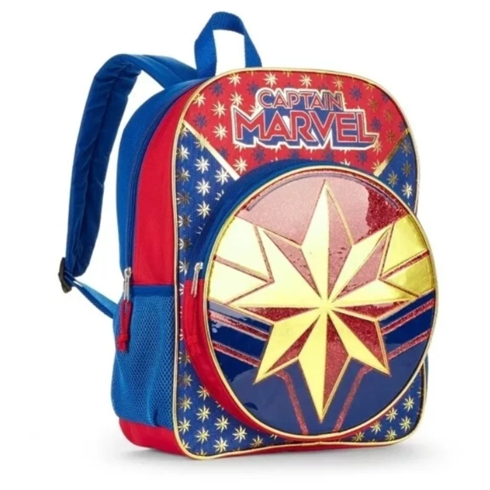 Captain Marvel Star Backpack - Red and Blue superhero School Full Size New